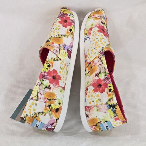 TOMS Shoes Womens Size 9 White Floral Print Alpargata Slip On Canvas Ortholite - Picture 10 of 14